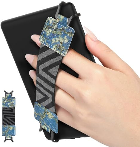 MoKo Correa de Mano de Seguridad para 6-8 Kindle eReaders Fire Tableta - Kobo/Voyaga/Lenovo/Sony Kindle E-Book Tablet, Soporte de Agarre de Dedo Elástico Multifuncional Tableta, Bloom de Albaricoque