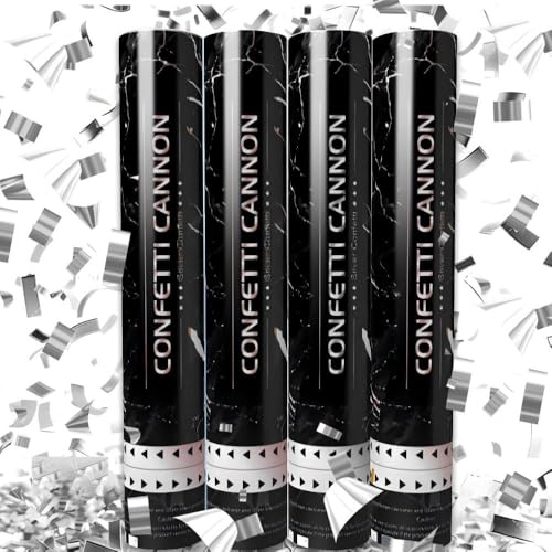 Set 4 Silver Color Confetti Cannon Glitter Paper Shooters Poppers Celebration Proposal Wedding Birthday Graduation Anniversary Baby Shower Christmas New Year’s Eve 2026