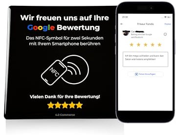Bewertungskarte für Google Bewertungen mit NFC Chip | Vorprogrammiert auf Ihr Geschäft | Von allein mehr Bewertungen erhalten - schwarz