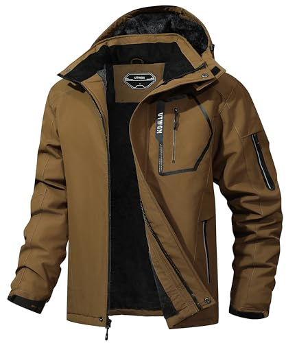 UTWGN Herren Skijacke Winter Warm Schneemantel Wasserdicht Windbreaker Kapuze Arbeit Outerwear Snowboardjacken