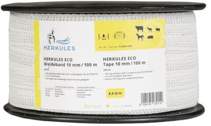 Farmland Herkules Power Weidezaunband - 100 Meter Weidezaun Band - Robustes Weideband mit Niroleitern - 10 mm breites Weidezaun Breitband für alle Tierarten
