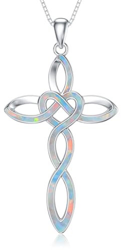 WINNICACA Damen Kette 925 Sterling Silber Halskette mit Keltischer Knoten Anhänger Opal Schmuck für Frauen Irisch Geschenke zum Geburtstag, Jahrestag, Weihnachten