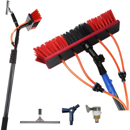 ylpddmm Waschbürste mit Teleskopstiel,3.6-9.2m Wasserführende Teleskopstange Glasdach PV Anlage Reinigungsgerät,Mit Teleskopstange Und Schlauchspray/35cm Bürste,9.2m