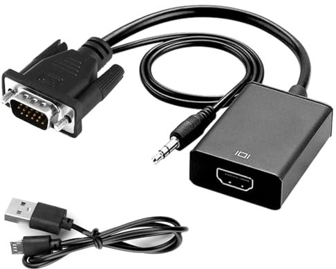 VGA to HDMI Adapter Converter with Audio 1080P 0.15m, 0.15m Cable, Slim and Portable, Plug and Play, High Compatibility, Converts VGA Source to HDMI Display for PC, Laptop, Monitor, HDTV, USB Powered