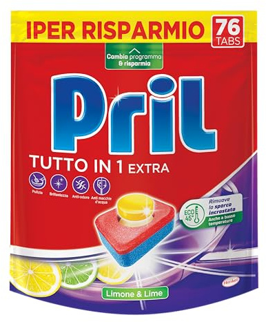 Pril Tutto in 1 Extra Tabs Limone & Lime Pastiglie lavastoviglie, 76 tabs