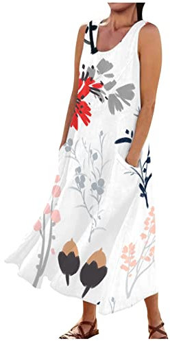 Sommerkleid Damen Leicht Kleider Damen Festlich Cocktailkleid Damen Paillettenkleid Brautjungfernkleider Lang Kurz Strandkleider Freizeitkleid Longbluse Damen Tunika Damen Summer Dress（7-Red,XXL）