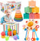 Jouet Bebe 6 Mois-3 Ans, Jouet Montessori Bebe 4 en 1, Jeux Eveil Bebe, Jouet Sensoriel Crab/Blocs de Construction/Bebe Cube d'activité/Anneaux d'empilage, Jeux Montessori Enfant 6 9 12 Mois 1 2 3 Ans
