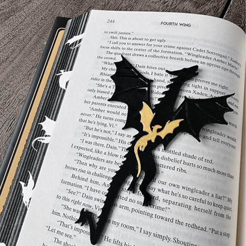 Dragon Bookmark - Black and Gold Dragons with Sun and Clouds Bookmark,Cool Bookmark for Book Lovers,Bookshelf Display Decoration,Vintage Gothic Dragon Book Marker for Boys Girls