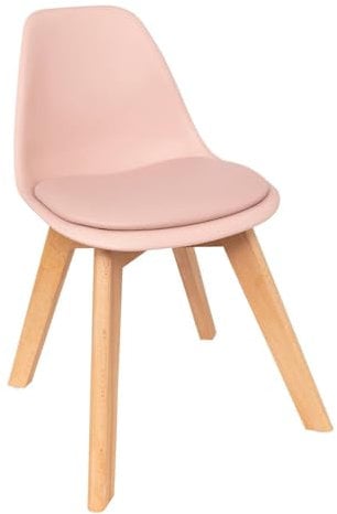 Atmosphera Créateur d'Intérieur - Chaise Enfant Baya Rose - Plastique et Hêtre - Salle à Manger, Chambre, Bureau, Salon - Confortable Coussin Intégré