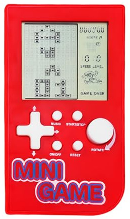 CZT Mini-Puzzle-Block-Spielkonsole 26 Retro-Bausteinspiele Handheld-Spielkonsole die Freizeit unterwegs Tragbare elektronische Spiele Spielzeug Kinder/Studenten (Rot)