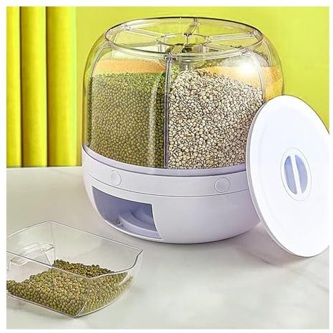 Contenitori Plastica Per Alimenti Con 6 Divisioni, Rotazione A 360° , Contenitori Per Alimenti Ottieni Cereali Con Un Clic , Contenitori Per Alimenti Adatto Per Ristoranti (Capacità 10 kg)
