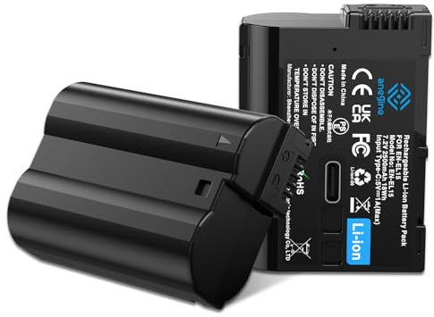 Anegine EN-EL15c Akku 2500mAh Vollständige Dekodierung mit 2-in-1 Typ-C Ladekabel für Nikon Z8,Z7,Z7 II,Z6,Z6 II,Z6 III,Z5,D850,D810,D810A,D800,D800e,D780,D750,D610,D600,D500 Kamera (2er-Pack)