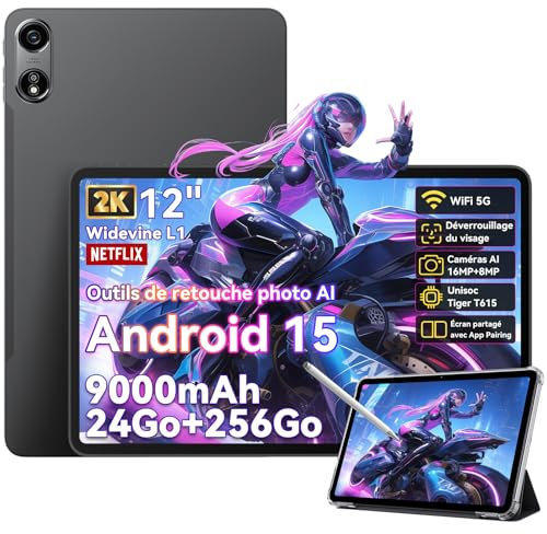 OSCAL AI Tablet 12 Pulgadas Android 15 Pad, 2K 120Hz Tablets Pc, 24GB RAM + 256GB ROM (TF 2 TB), Tablet con Sim 4G LTE & WiFi5, 9000mAh Baterías, Octa-Core T615, GPS, GMS, con Funda y Lápiz
