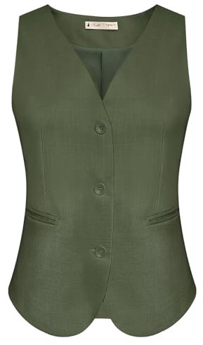 Belle Poque Damen Westen Sommer Vielseitig V-Ausschnitt Ärmellos Button Down Anzug Weste mit Taschen