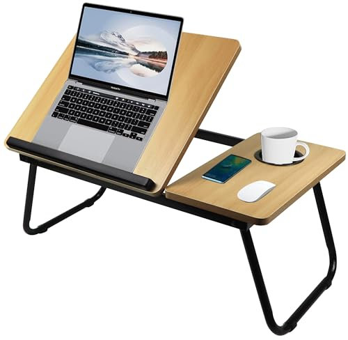 Laptop Table, Laptop Bed Desk with Foldable Legs & Cup Slot, Laptop Tray for Bed, Sofa Breakfast Folding Laptop Table Lap Desk Notebook Stand for Reading Writing Working (Pine)