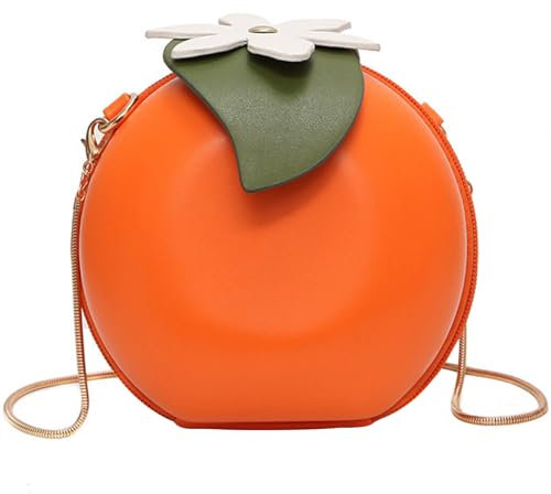 Orangefarbene Obstbeutel, 6in süße kleine orangefarbene Geldbörse mit Kette, PU -Leder Orange Handtasche, Früchte, Neuheit Crossbody Bag