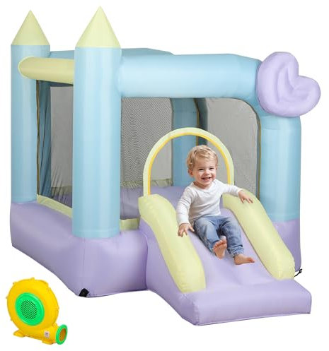 AIYAPLAY Castillo Hinchable con Soplador Castillo Inflable para Niños de 3-8 Años con Tobogán Área de Salto y Bolsa de Transporte para Interior y Exterior Multicolor