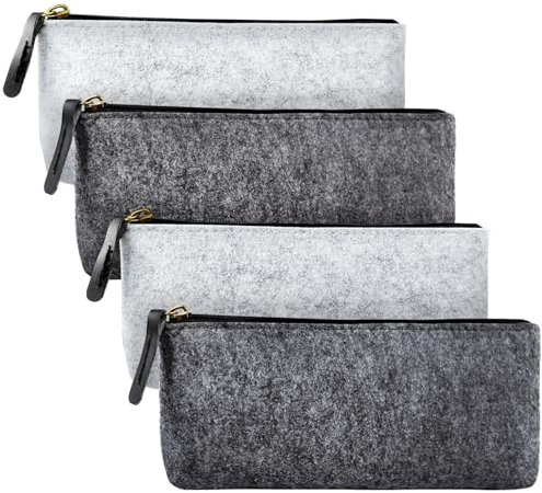Jokureao 4 Stück Filz Mäppchen Multifunktions Federmäppchen Kosmetiktasche mit Reißve 2 mittelgraue und 2 hellgraue Filz-Stiftetasche Für Stifte Bleistifte Leuchtmark Büro Schulbedarf