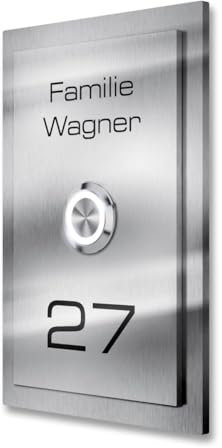 Metzler® Türklingel Edelstahl mit LED-Taster und Gravur – witterungsbeständig, personalisierbar, beleuchtet in Wunschfarbe – modernes Klingelschild 11x16 cm, einfache Montage, rostfrei