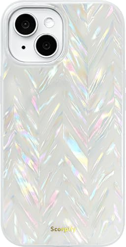 SCORPIFY for iPhone 15 Case [Compatible with MagSafe] with Colorful Pearl Aurora Spine Design, Cute Clear Magnetic Phone Cover for Women Girls and Men, Bumper with Mother of Pearl Shell Pattern