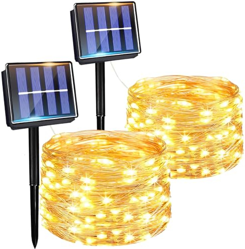 Molicar Solarlichterkette Outdoor 2×7m 50 LED, Kupferdraht Lichterkette Solar Außen, LED Solarlichter für Außen Garten, Solar Lichterkette Wasserdicht, Solarbeleuchtung für Außen Terrasse