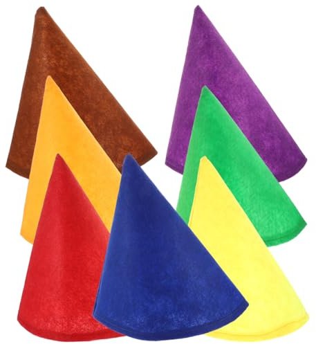 STOBAZA 7 Zwergenmützen aus Filz, Bunte Zipfelmützen für Kostüme | 7 Farben, Filzmaterial, Klassische Zipfelform, Gruppen-Zubehör für Kostüm, Party, Theater, Halloween und Weihnachten