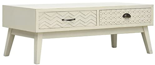 Qnhdfrt Couchtisch mit 2 Schubladen Grau Vintage Look 110x50x40 cm Robust MDF Kiefernholz für Wohnzimmer Beistelltisch