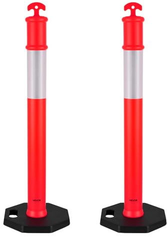 VEVOR 2 Pack Traffic Delineator Posts, 1140 mm Traffic Safety Cones with Weighted Base and Reflective Strips, Heavy Duty Delineator Posts for Construction Site, Parking Lot, Crowd Control, Red