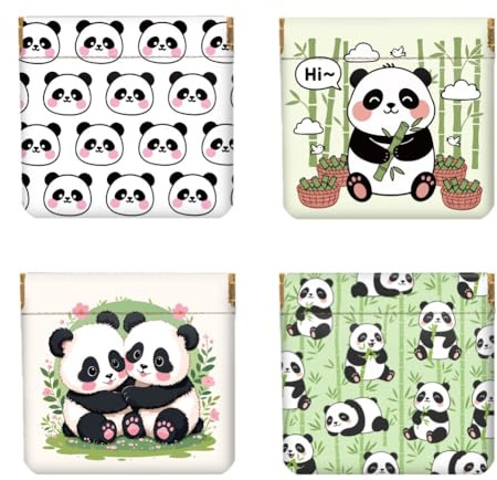 Peacoblue Lot de 4 Porte-Monnaie Femme PU Cuir Panda | Mini Porte-Monnaie à Pression, Pochette Compacte pour Pièces, Cartes, Clés, Rouge à Lèvres et Petits Accessoires, Cadeau