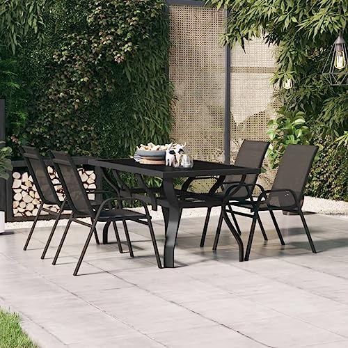 Frdhee Küchentisch Terrassentisch Wetterfest,Gartentisch Schwarz 140x70x70 cm Stahl und Glas,Außentisch für Terrasse,Hinterhof,Am Pool