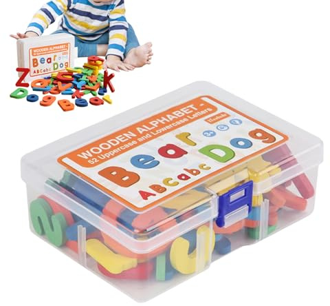 Juego de Alfabeto para niños – 52 Letras de Madera para el Aula, Juego de Aprendizaje de Idiomas para niños, Juego de Aprendizaje de Idiomas, Juego de Viaje para la Infancia, Divertido para