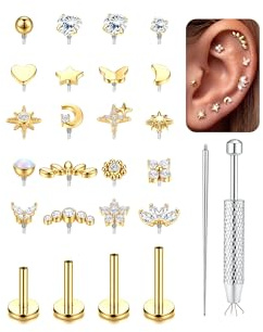 YADOCA 16G/18G Tragus Helix Piercings Gold Silber Chirurgenstahl Piercing Ohr Innengewinde Nasenpiercing Stecker Zirkonia Lippenpiercing Labret Knorpel Conch Tragus Piercing Set 6/7/8/10MM