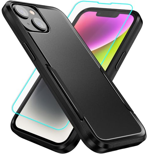 Jihucase for iPhone 14 Case with Screen Protector: Heavy Duty Protective Anti-scratch and ShockProof Double-Layer Protection Cover for iPhone 14 (Black)