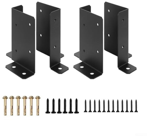 PureBowlic 4 Pack Adjustable Wooden Post Base Bracket Duty Fixing For 2X4 4X6 Deck Fence Mailbox Pergola Railing Black Garden Structure Support For Screws