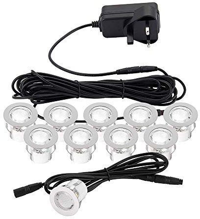 SAXBY KIOS LED Decking/Kitchen Plinth Lighting Kit Small 30mm Round in 6500k Cool White Pack of 10