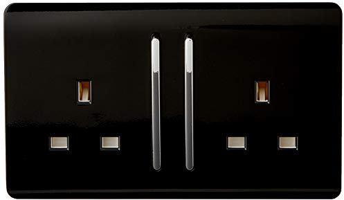 Trendi Switch ART-SKT213LBK Trendi 2 Gang Artistic Modern Glossy Switched Tactile Plug Socket - Black