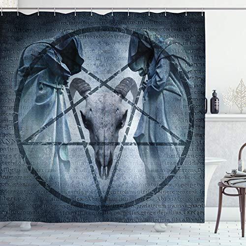 ABAKUHAUS Horror Haus Duschvorhang, Teufel Traum Scary, Stoffliches Gewebe Badezimmerdekorationsset mit Haken, 175 x 200 cm, Blau