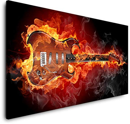 brennende Gitarre 120x 60cm Panorama Leinwand Bild XXL Format Wandbilder Wohnzimmer Wohnung Deko Kunstdrucke