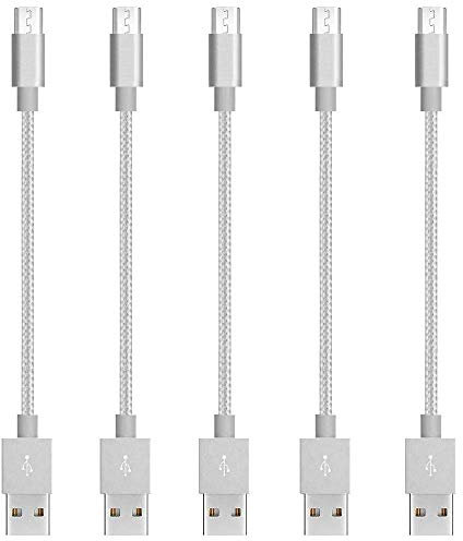 10in Short Micro USB Charger Cable, Maeline 5 Pack 10 inch Nylon Braided Android Charging Cable Cord, High Speed USB Data Sync Charger Cord for Samsung, HTC, Motorola, Nokia, Kindle, MP3, Tablet Gray