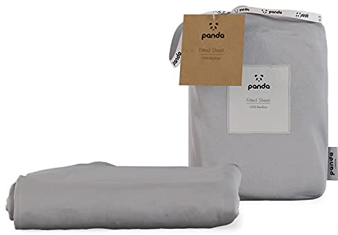 Panda® 100% Bamboo Organic EU Single Fitted Sheet, Quiet Grey | Soft, Breathable, Antibacterial, Hypoallergenic | Luxury High Thread Count | Extra Deep Fitted Skirt | Moisture-Wicking | Easy Wash