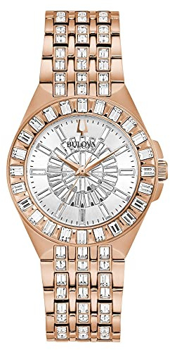 Bulova Ladies Quartz Phantom Rose Gold-Tone Stainless Steel Bracelet, Rose Gold, Phantom Quartz Rose Gold-Tone Stainless Steel Two-Tone Stainless Steel Bracelet Crystal