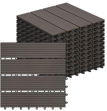 Laneetal Lot de 22 Carreaux de Terrasse à Lattes en WPC, Dalle de Terrasse Clipsable en Composite à Emboîtement, Carreaux Extérieur pour Jardin, Patio, Balcon, 30x30cm, Café