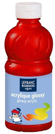 Lefranc Bourgeois 301255 Glossy Kinder - Acrylfarbe, gebrauchsfertige flüssige Acrylfarbe, glänzend und wasserfest, Ideal auf Papier, Karton, Holz, Gips, Metall, Plastik, 250ml Flasche - Primärrot