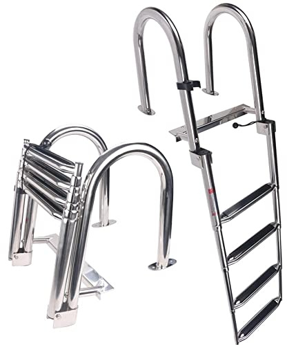 Escalera de Acoplamiento Plegable de Acero Inoxidable con Plataforma de Fibra de Vidrio de 4 escalones, soldada, Reforzada