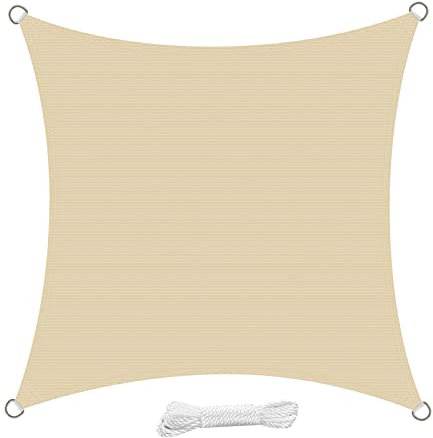 swift Toldo Vela de Sombra Cuadrado 2x2 Metro HDPE Transpirable Protección Rayos UV para Patio Exteriores Jardín, Color Crema