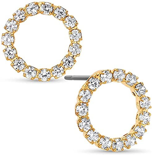 925 Sterling Silber Ohrstecker mit Funkelnden Zirkonia Kristallen - Ohrringe mit Steinchen Kreis Circle offen Strass Damen