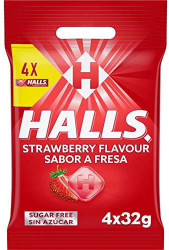 Halls - Caramelos Duros, Vita C, Sin Azúcar 4x32g, Fresa, 128 Gramo