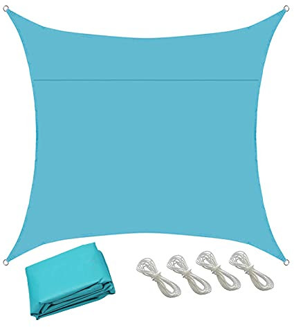 Voile D'ombrage Rectangulaire En Polyester, Protection Solaire Imperméable Pour Balcon Et Terrasse, Toile De Parasol Protection UV, Protection Contre Le Vent Pour Camping Jardin, 3.6x3.6M,Turquoise