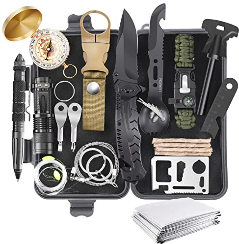 SurvivalKit 28in1 Geschenke für Männer Väter Ehemann Teenager Jungen Überlebensausrüstung und Ausrüstungszubehör Kits Weihnachtsstrumpffüller für Familien Outdoor Camping Wandern Abenteuer.
