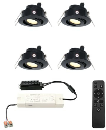 HOFTRONIC - Einbaustrahler Schwarz Feuchtraum Badezimmer 12V Terrassenüberdachung IP44 Wasserdicht | 4x3W 200 Lumen 2700K Warmweiß Dimmbar Schwenkbar Flach RF-Fernbedienung 3W Mini LED Einbaustrahler